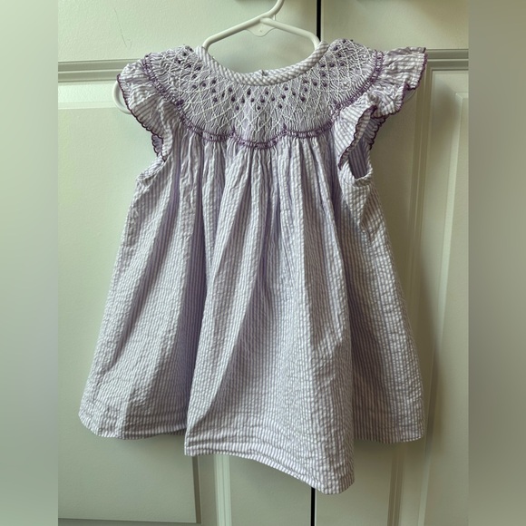 Classic Whimsy Seersucker Smocked Purple and White Embroidered Dress (Sz 9Mo) - Picture 1 of 3